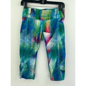 Athleta XS Capri Leggings Athletic Pants Green Tropical A25-03 Zip Pocket Womens